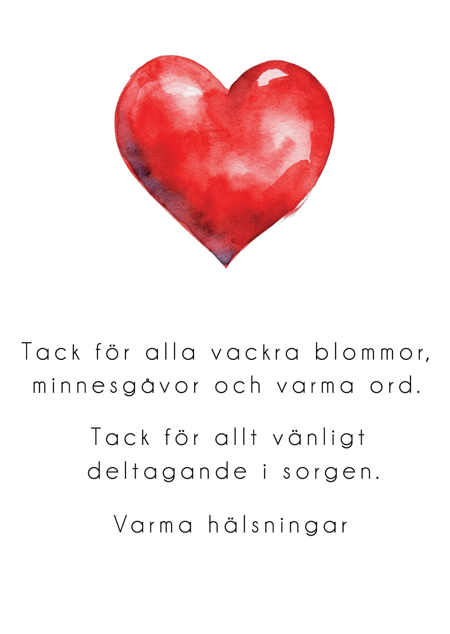 Färdiga tackkort till efter begravningen med motiv av rött hjärta. 10st inklusive kuvert.