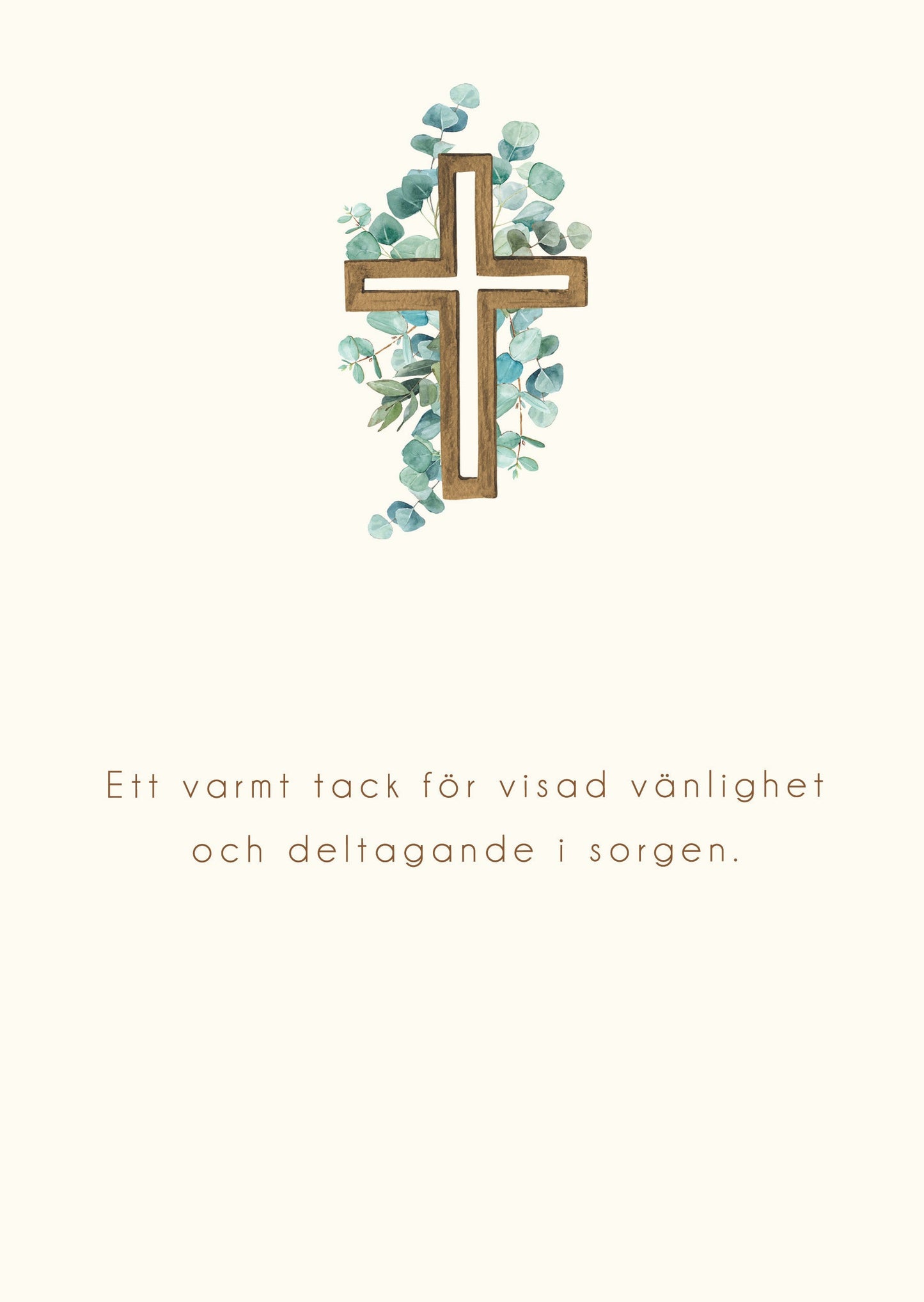 Färdiga tackkort till efter begravningen eucalyptus kors i akvarell- 15st inkl. kuvert
