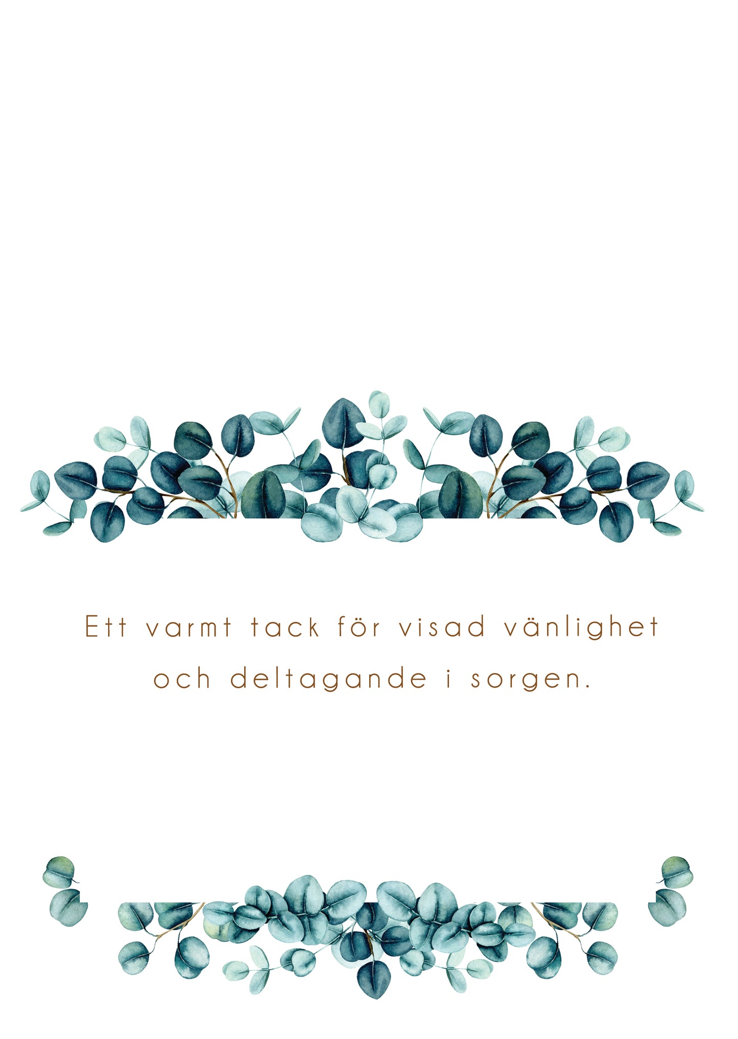 10st Färdiga begravnings tackkort med motiv av eucalyptus i akvarell inkl. FRANKERADE KUVERT. PORTO BETALT 10 x 22kr.
