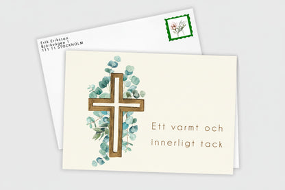 10st Färdiga tackkort till efter begravningen med motiv av eucalyptus i akvarell. Inkl FRANKERADE KUVERT. PORTO BETALT 10 x 22kr
