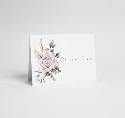 Färdiga tackkort till efter begravningen med en vacker rosa ros i akvarell. 10 kort inklusive kuvert.