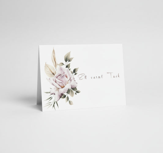 Färdiga tackkort till efter begravningen med en vacker rosa ros i akvarell. 15 kort inklusive kuvert.