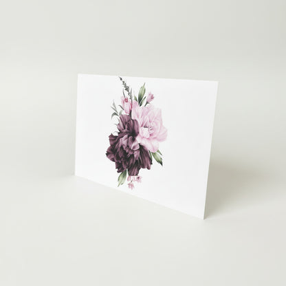 Rosa/lila pioner i akvarell 20st inkl kuvert