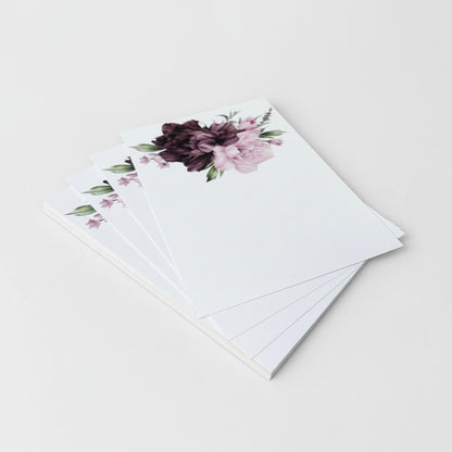 Rosa/lila pioner i akvarell 20st inkl kuvert
