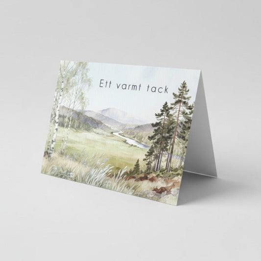 Färdiga tackkort till efter begravningen med motiv av natur. 10st inklusive kuvert.