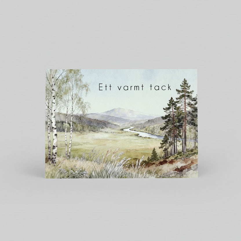 Färdiga tackkort till efter begravningen med motiv av natur. 10st inklusive kuvert.