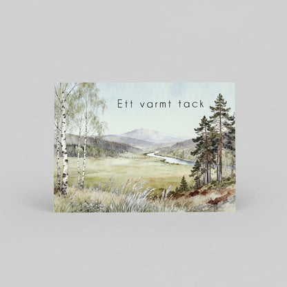 Färdiga tackkort till efter begravningen med motiv av natur. 10st inklusive kuvert.