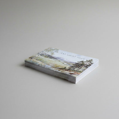 Färdiga tackkort till efter begravningen med motiv av natur. 10st inklusive kuvert.