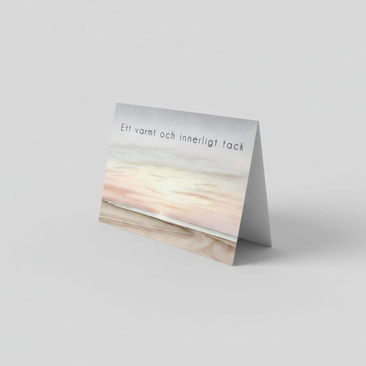 Färdiga tackkort till efter begravningen med motiv av solnedgång. 10st inklusive kuvert.