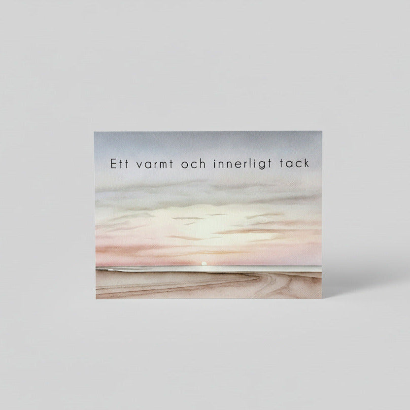 Färdiga tackkort till efter begravningen med motiv av solnedgång. 10st inklusive kuvert.