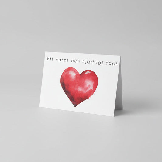 Färdiga tackkort till efter begravningen med motiv av rött hjärta. 10st inklusive kuvert.