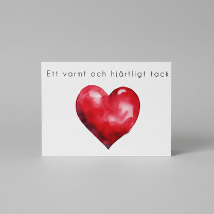 Färdiga tackkort till efter begravningen med motiv av rött hjärta. 10st inklusive kuvert.
