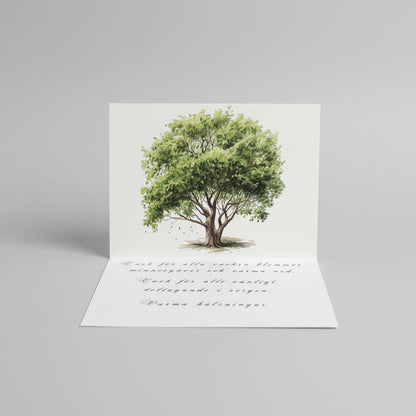 Färdiga tackkort till efter begravningen med motiv av ett träd. 10st inklusive kuvert.