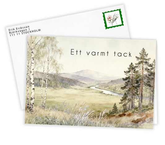 10st Färdiga tackkort till efter begravningen med motiv av natur inkl. FRANKERADE KUVERT. PORTO BETALT 10 x 22kr..