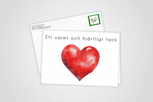 10st Färdiga tackkort till efter begravningen med motiv av rött hjärta inkl. FRANKERADE KUVERT. PORTO BETALT 10 x 22kr