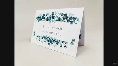 Färdiga begravnings tackkort med motiv av eucalyptus i akvarell. 15 kort inklusive kuvert.
