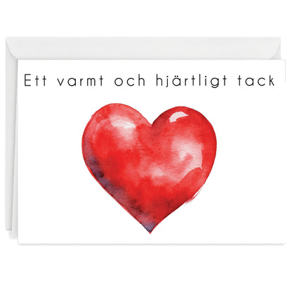 Färdiga tackkort till efter begravningen med motiv av rött hjärta. 10st inklusive ofrankerade kuvert.