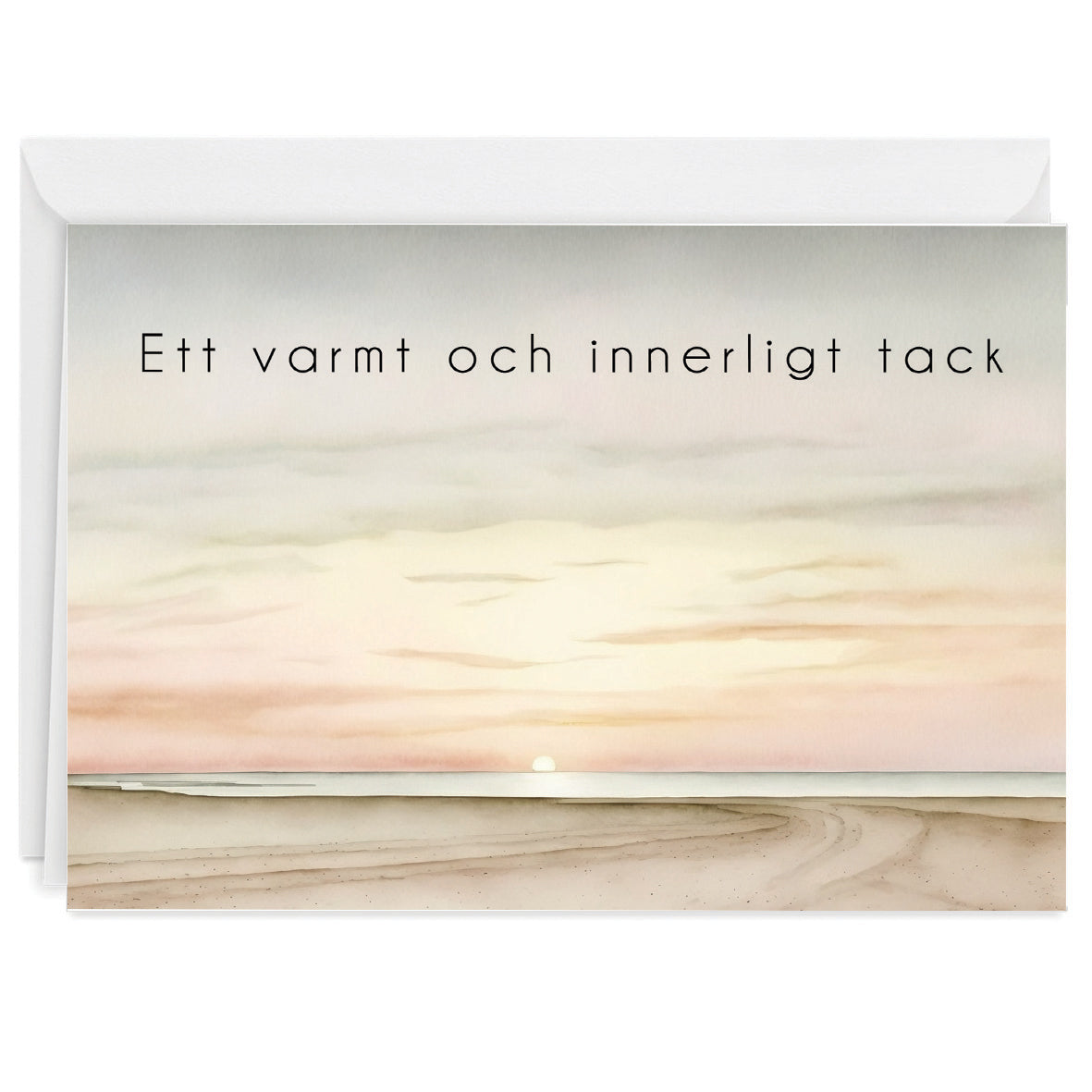 Färdiga tackkort till efter begravningen med motiv av solnedgång. 10st inklusive ofrankerade kuvert.