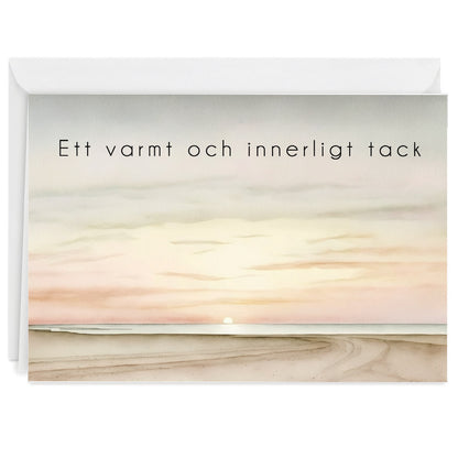 Färdiga tackkort till efter begravningen med motiv av solnedgång. 10st inklusive ofrankerade kuvert.