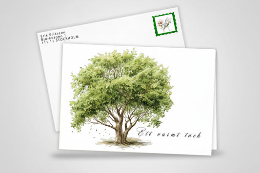 10st Färdiga tackkort till efter begravningen med motiv av ett träd inkl. FRANKERADE KUVERT. PORTO BETALT 10 x 22kr.