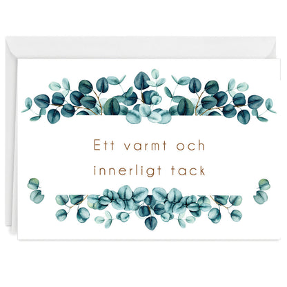 Färdiga begravnings tackkort med motiv av eucalyptus i akvarell. 10st inklusive ofrankerade kuvert.