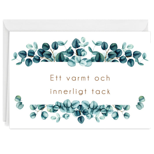 Färdiga begravnings tackkort med motiv av eucalyptus i akvarell. 10st inklusive ofrankerade kuvert.
